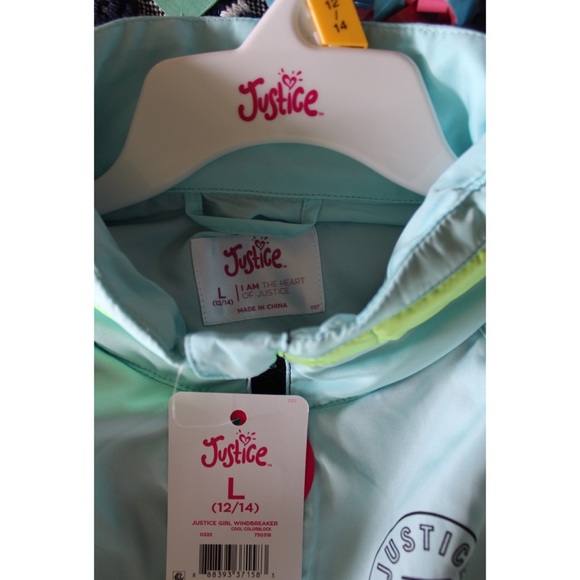 Justice NWT Neon Blue Lime Green Windbreaker Jacket 10 - Picture 7 of 12